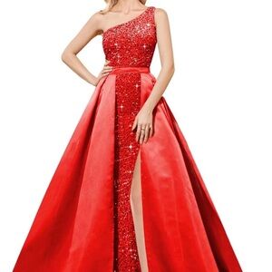 Stunning one shoulder sequin gown with detachable train.
